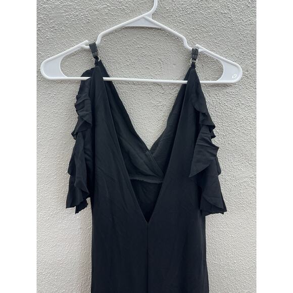 Womens Maxi Dress Size Small Black Nomani Flutter Sleeve V-Neck Low Cut Back - Picture 9 of 13